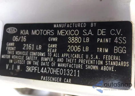 2017 Kia Forte Lx из США, поврежденный, VIN 3KPFL4A70HE013211